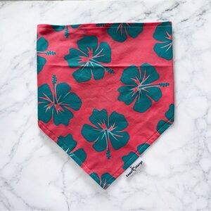 DOG Bandana - Pink & Blue Hibiscus - Size L Large